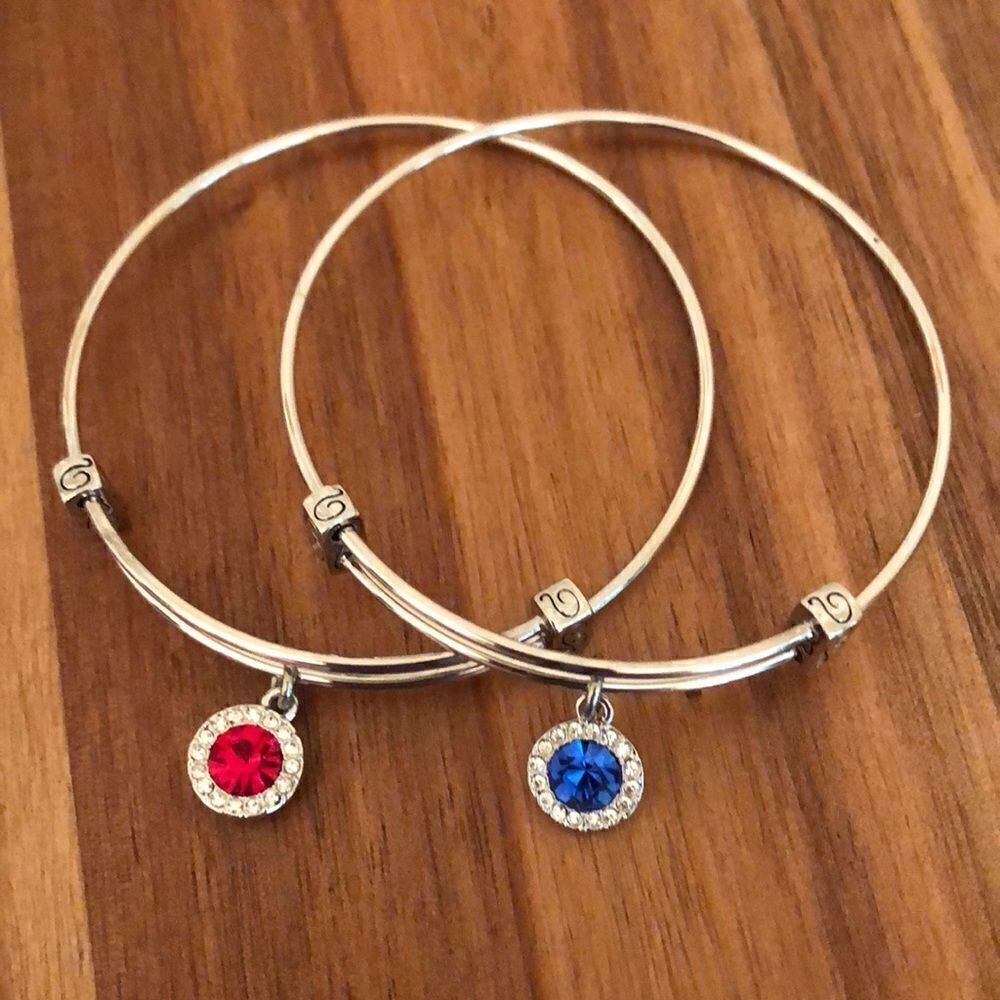 Crystal Charm Bangle Bracelet Set | Red and Blue | 2.5” Diameter